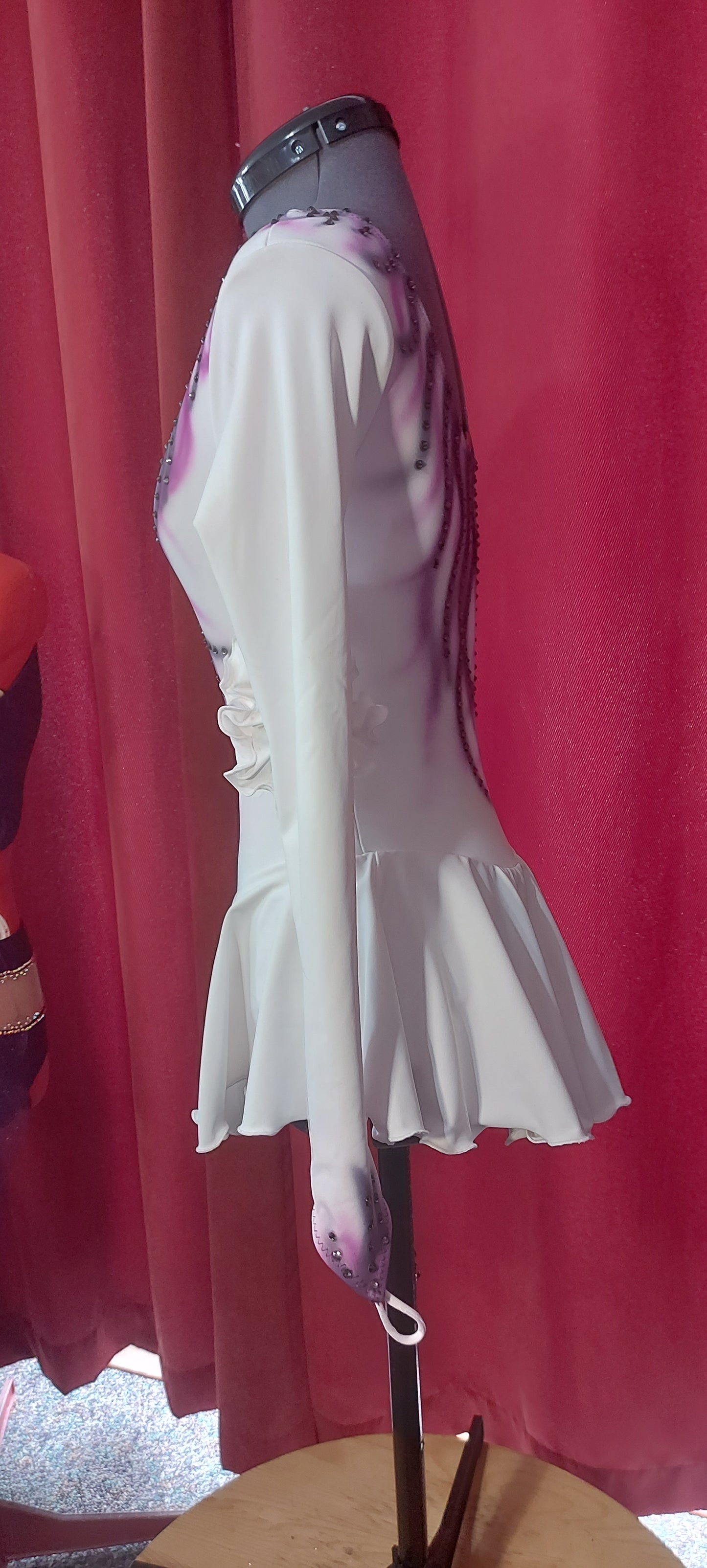 White airbrushed figure skating dress