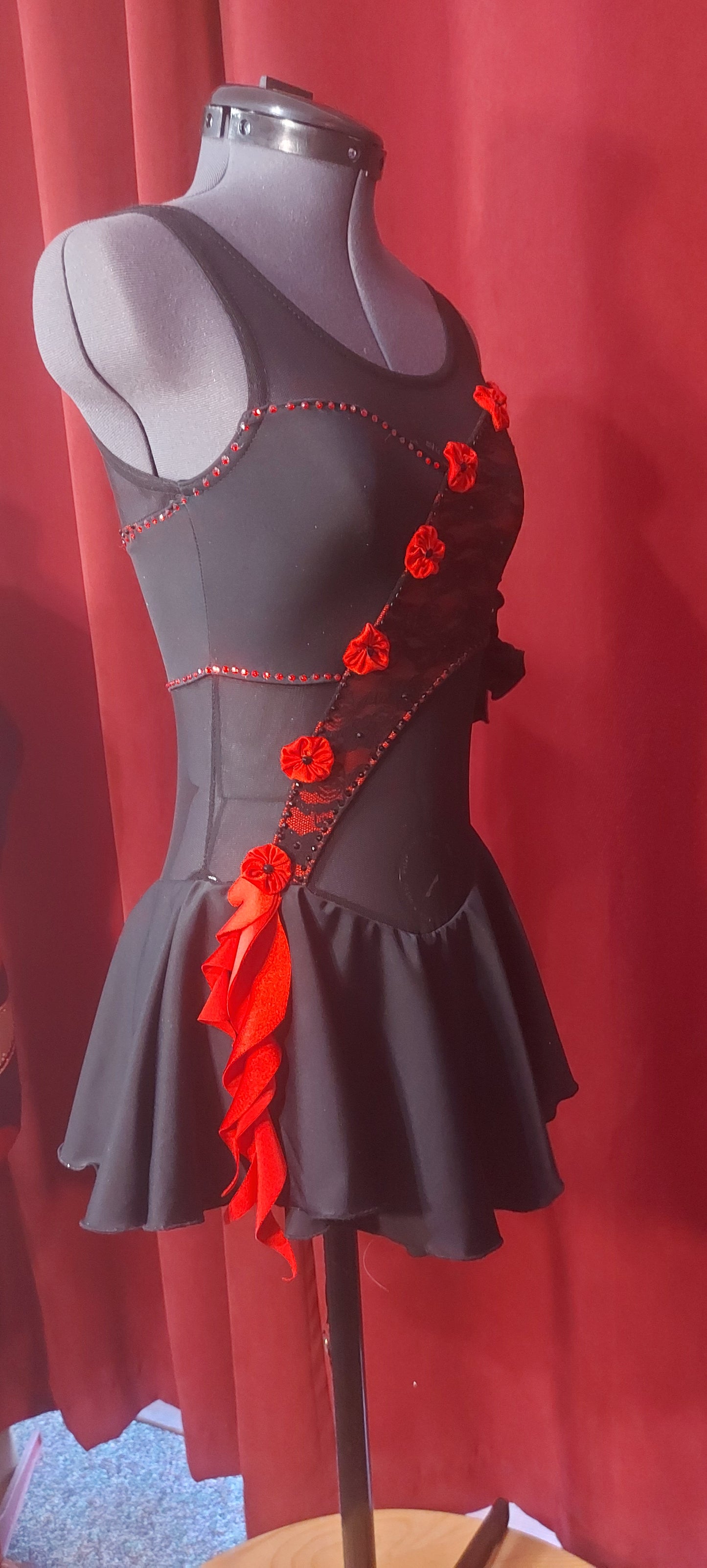 Beautiful red and black figure skating dress