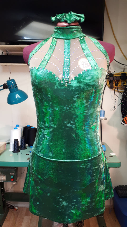 green holographic velvet dress