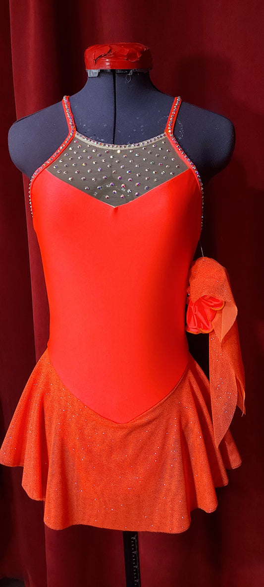 Neon Orange figure skating dress