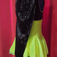 Neon green and crushed black velvet dress