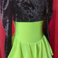 Neon green and crushed black velvet dress