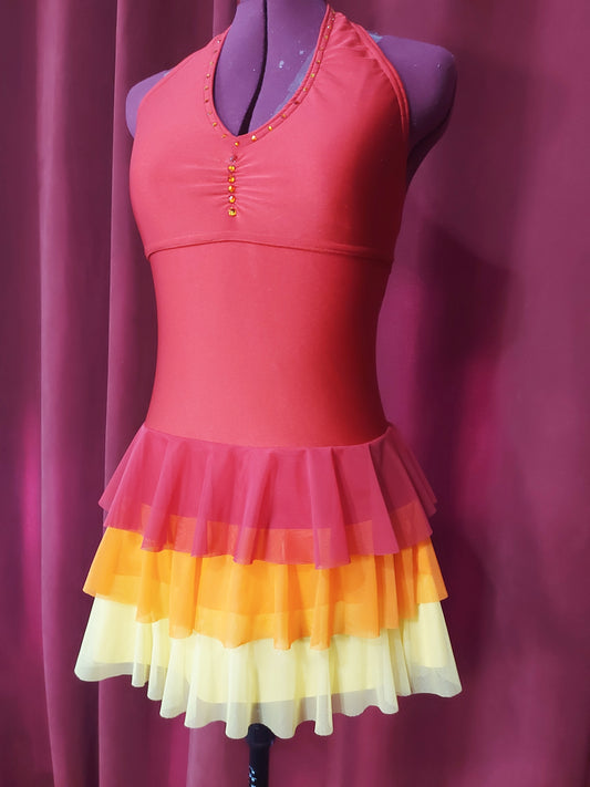 Fire-themed Halter Figure Skating Dress