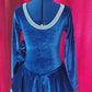 Royal blue and white velvet figure skating dress