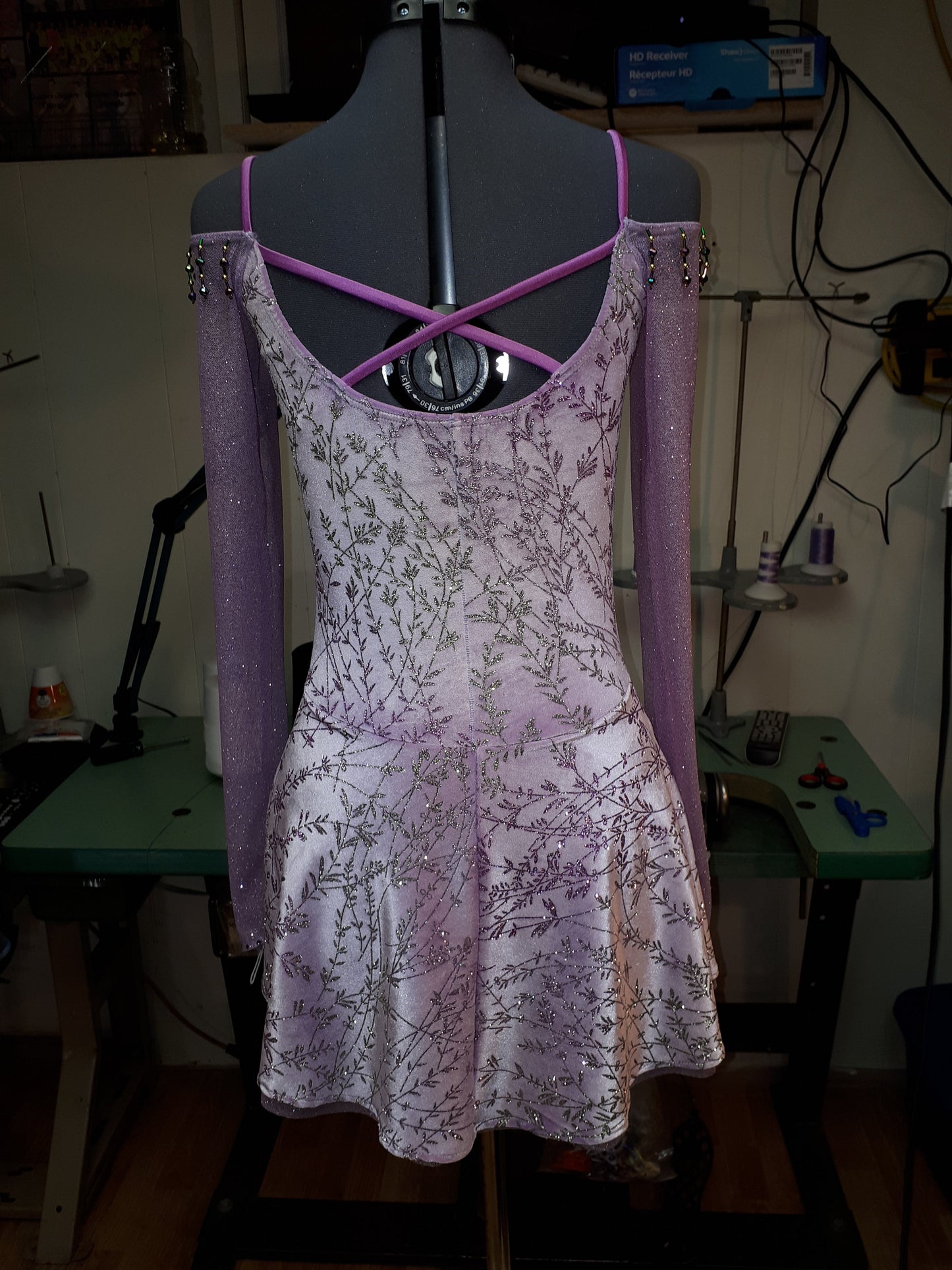 Mauve velvet figure skating dress